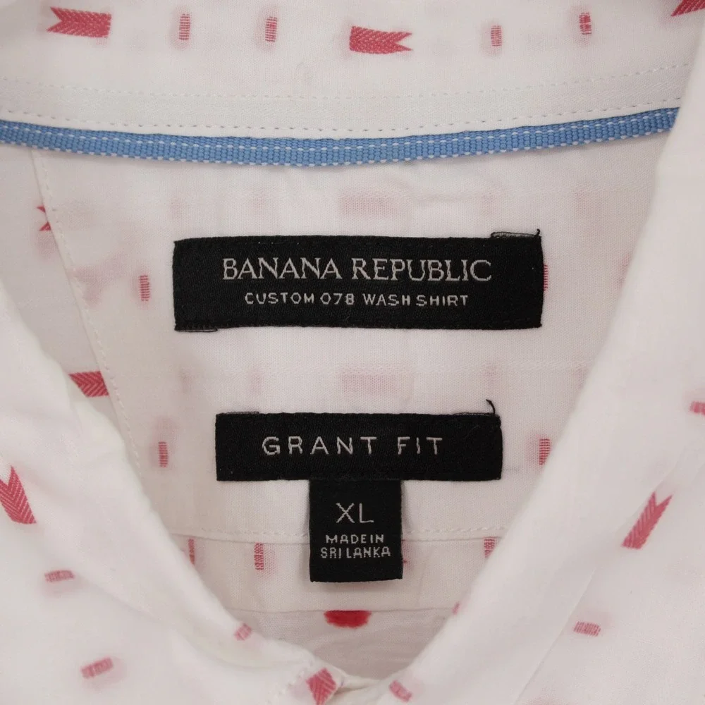 Banana Republic Mens White Red Geometric Button Up‎ Shirt Casual Long Sleeve XL